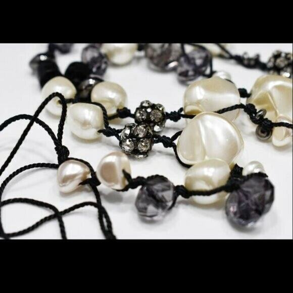 Chico’s Long Beaded Necklace Pearls Rhinestones Smoky Beads 47 Inches - Picture 7 of 8